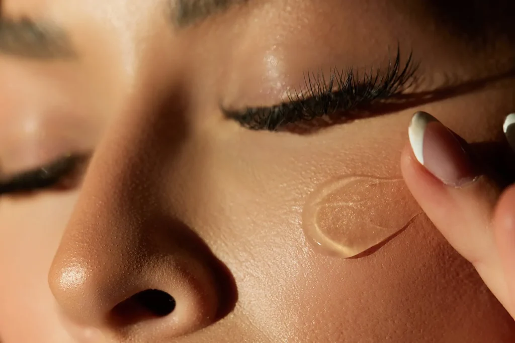 Closeup of woman’s face with under-eye treatment to improve skin quality in Scottsdale